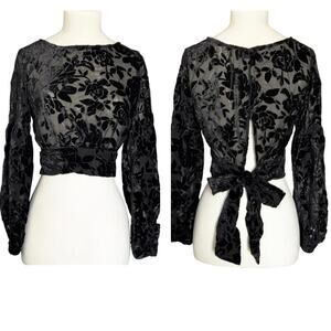 Lioness Eastside Sheer Black Velvet Floral Cropped Top Women’s Small